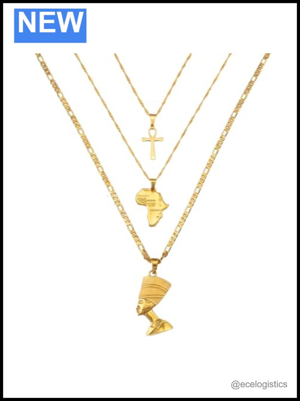 14k Yellow Gold Plated Nefertiti Pendant Necklace Set 925 Sterling Silver Women